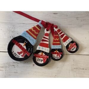 Pier 1 One Measuring Spoon Set Penguins Christmas Holiday Baking 4-Piece Ceramic